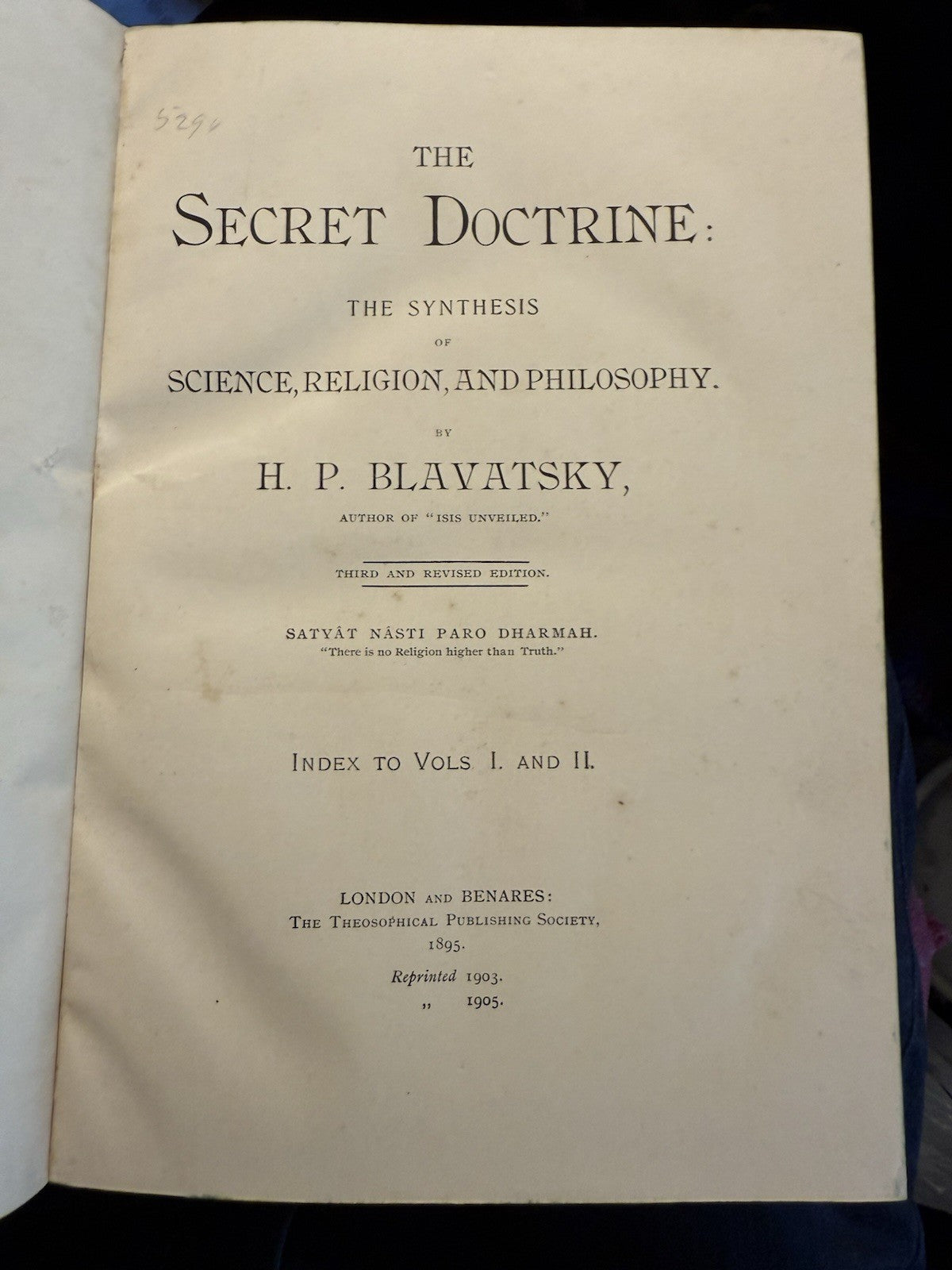 1905 Blavatsky : The Secret Doctrine : Vellum Presentation Hyderabad