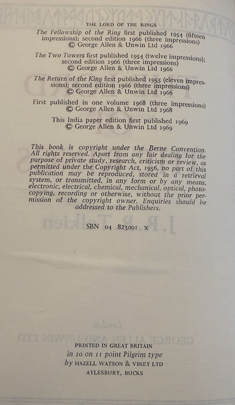 JRR Tolkien : The Lord of the Rings (Deluxe Edition) India Paper 1st 1969