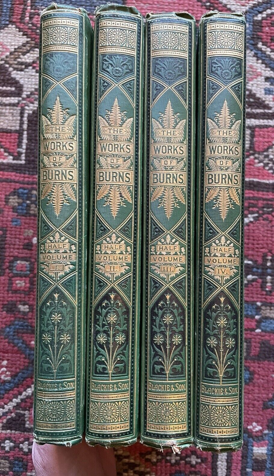 1877 The Works of Robert Burns (4 Vols) Decorative Cloth Bindings : Scots Poems