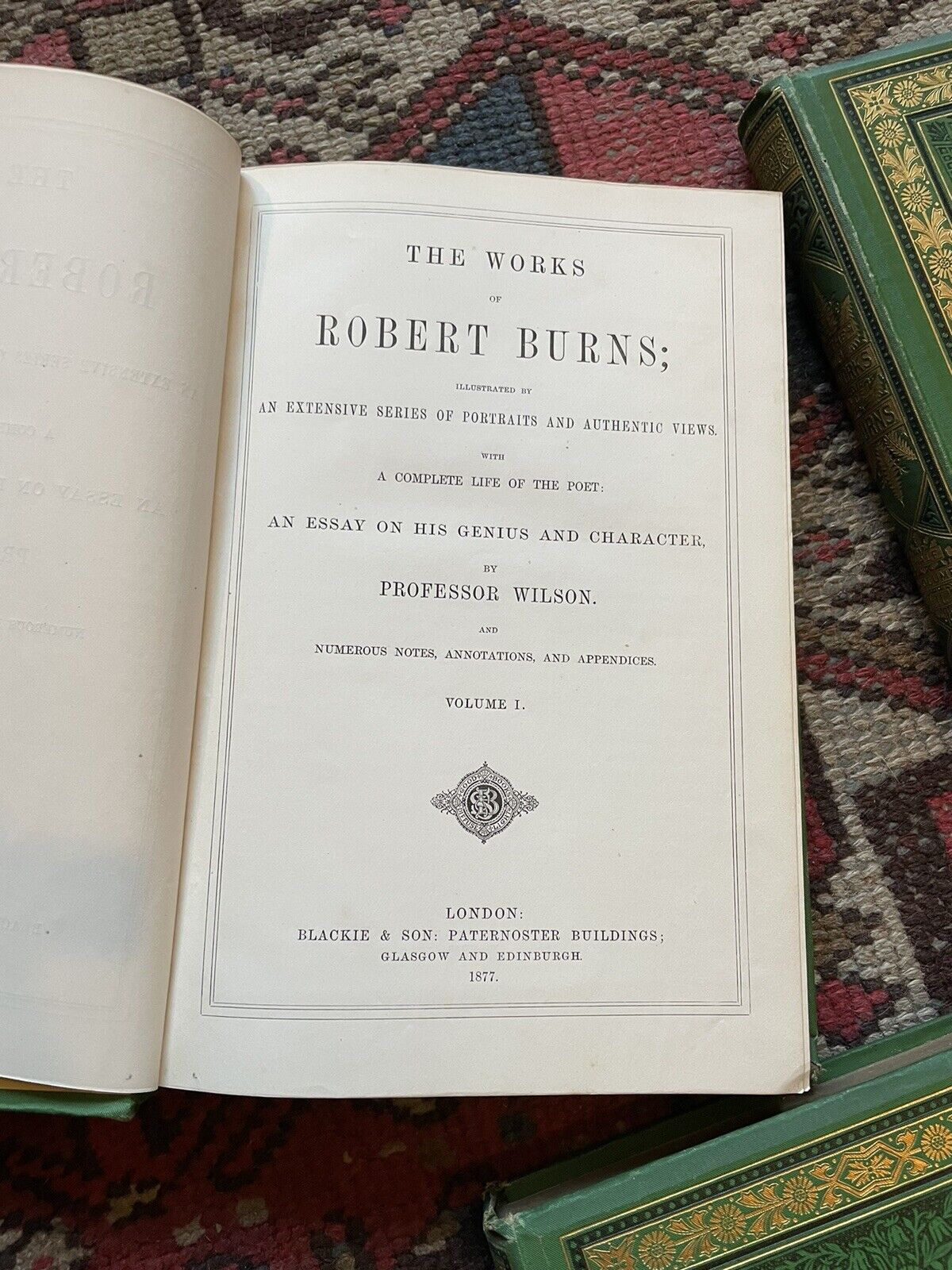 1877 The Works of Robert Burns (4 Vols) Decorative Cloth Bindings : Scots Poems