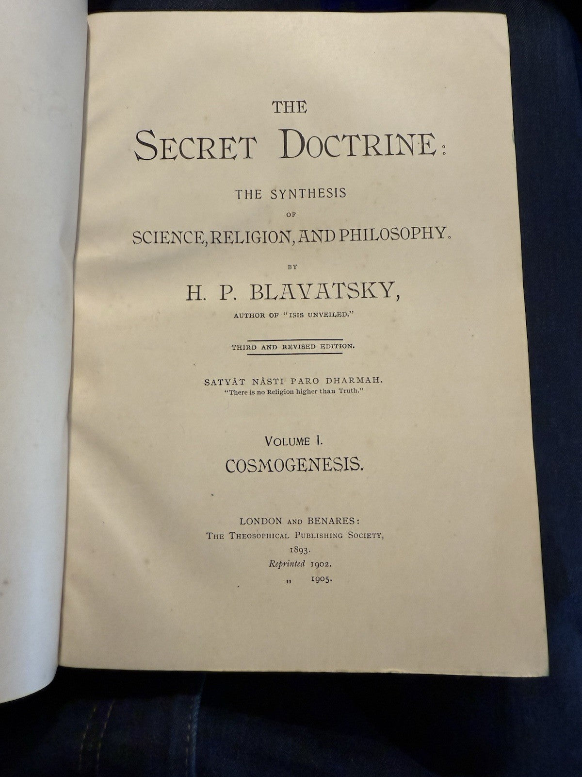 1905 Blavatsky : The Secret Doctrine : Vellum Presentation Hyderabad
