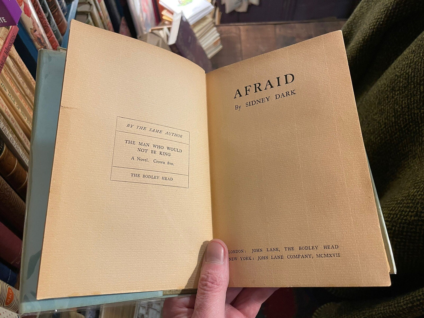 Afraid : Sidney Dark (Editor Church Times) Vintage 108 year-old Dust Jacket 1917