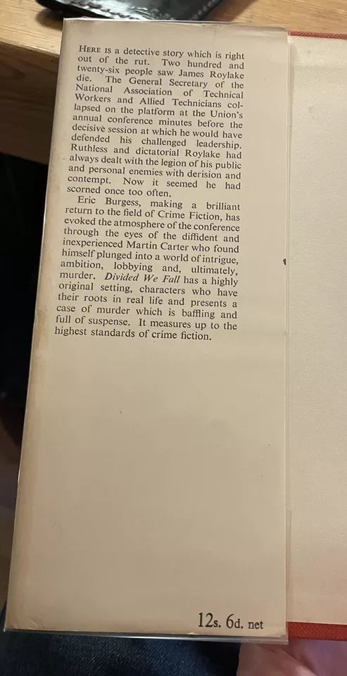 Eric Burgess : Divided We Fall : Crime Club Choice : 1st Edition 1959