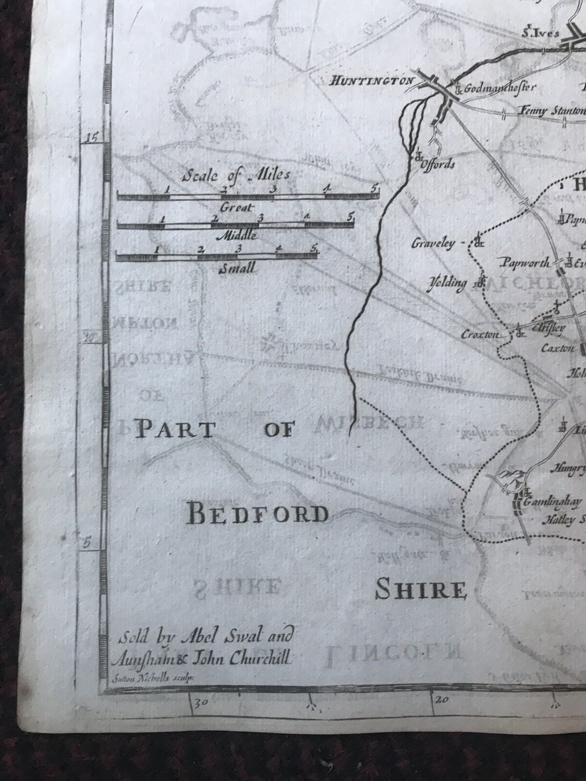 1695 COUNTY of CAMBRIDGESHIRE Original English Antique Map Robert Morden RARE