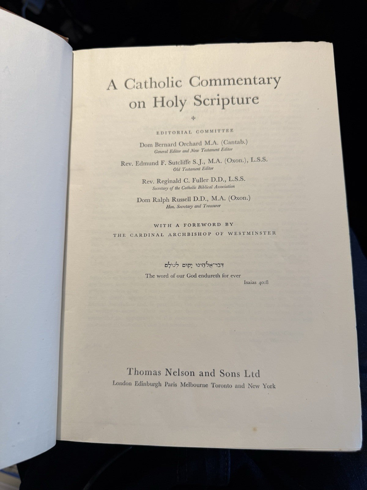 A Catholic Commentary on Holy Scripture : D. B. Orchard Et Al : 1953