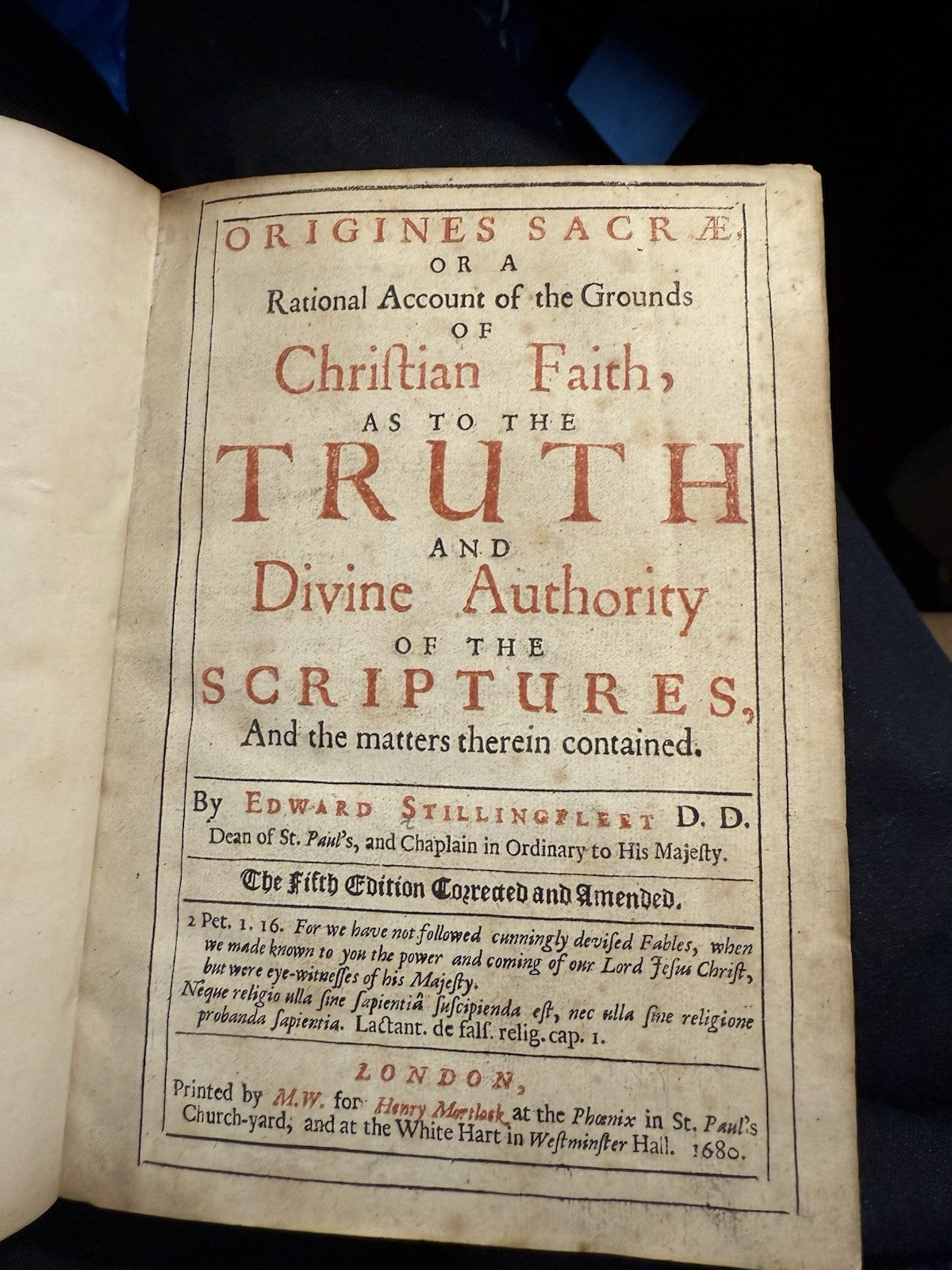 1680 Edward Stillingfleet's Origines Sacrae : Christian Faith : Scriptures