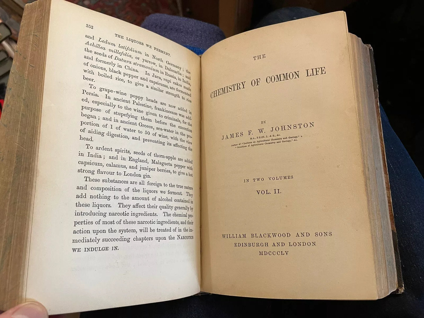 The Chemistry of Common Life : James F W Johnston (2 Vols) Flora & Fauna Botany