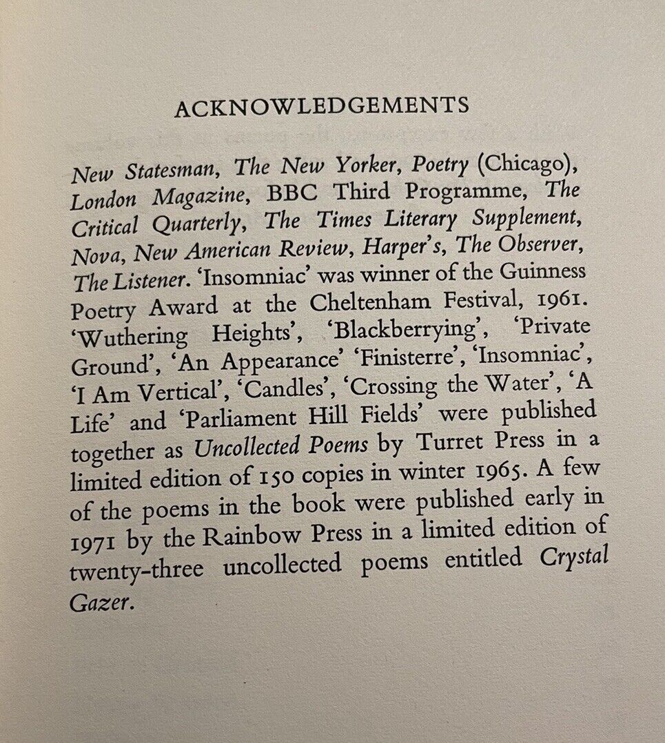 1971 Sylvia Plath's Crossing the Water : First Edition in Dust Jacket : Poetry