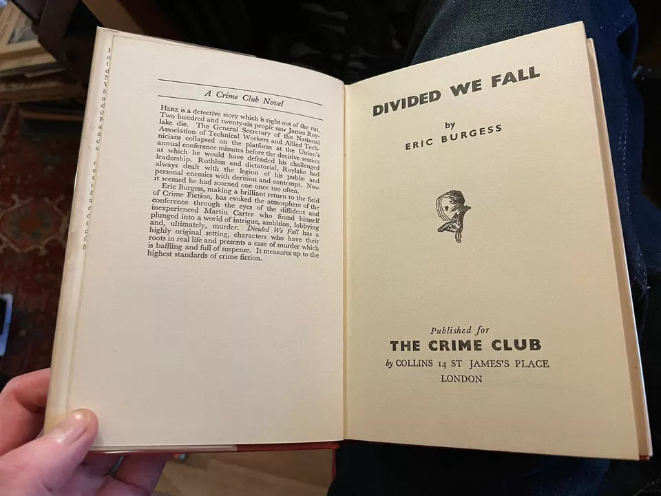 Eric Burgess : Divided We Fall : Crime Club Choice : 1st Edition 1959