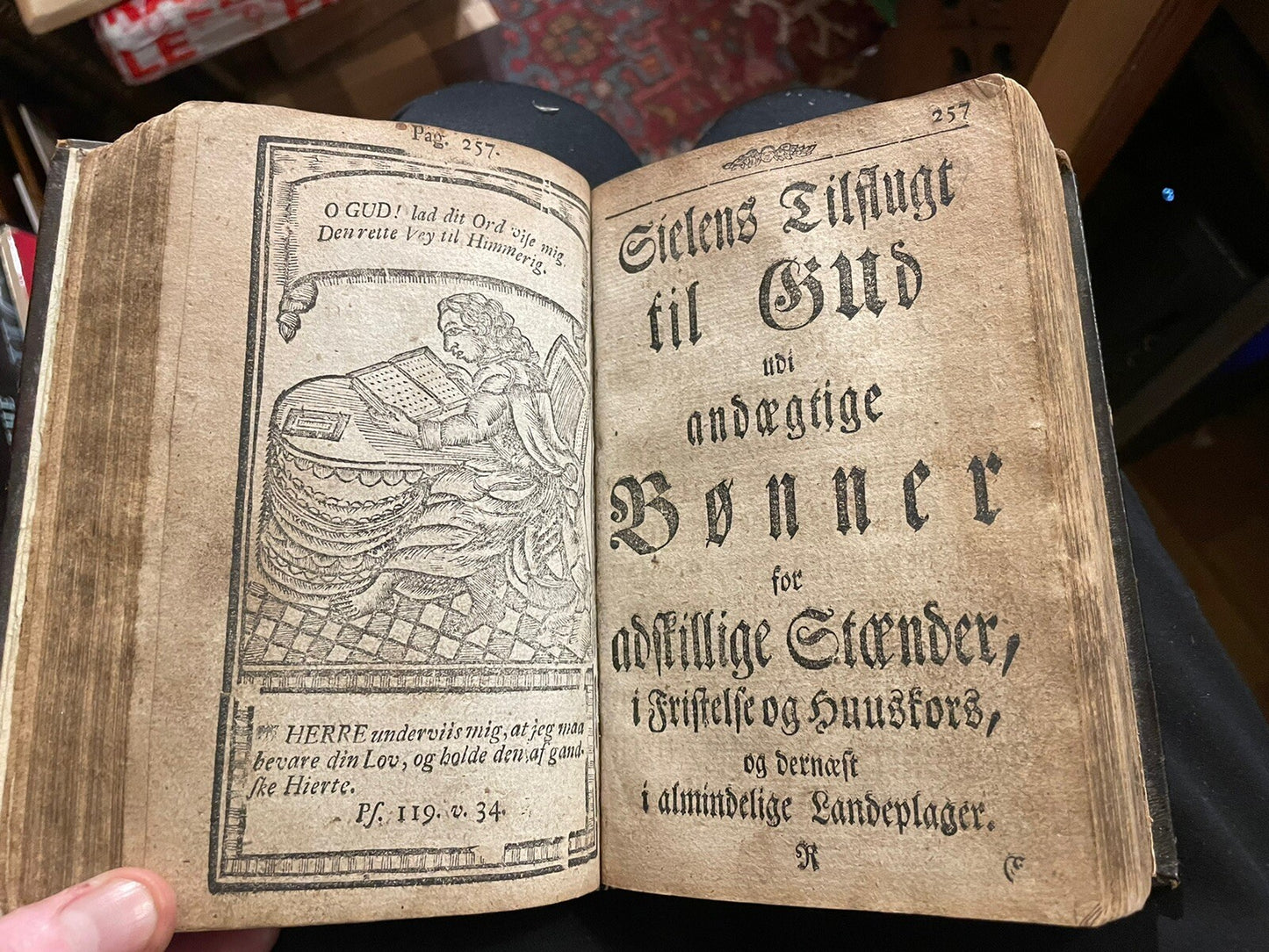 1794 Antique Danish Religious Prayer Book : Woodcuts : Large Typeface