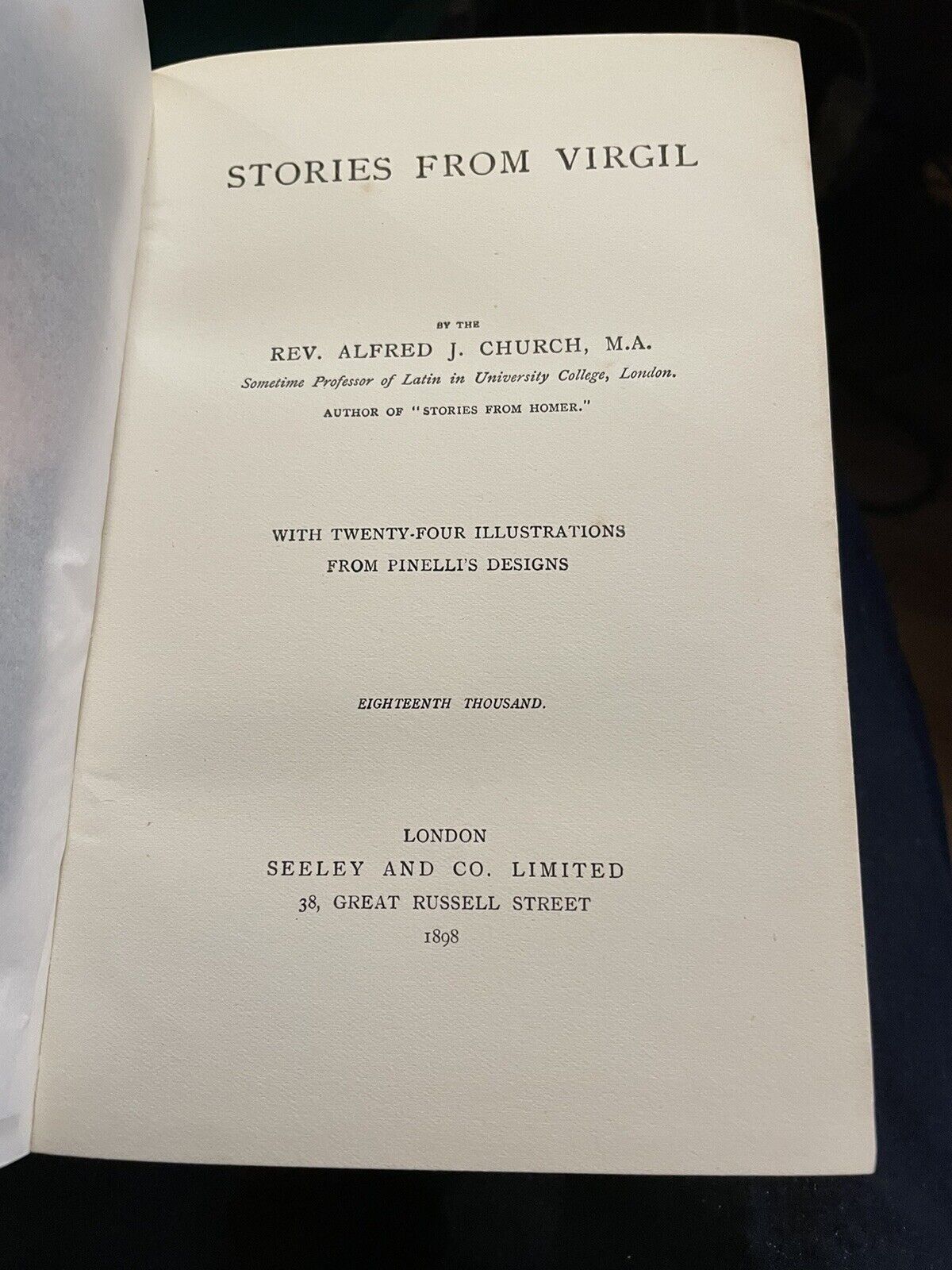 1898 Stories From Virgil : Designs by Pinelli : Rev. Alfred J. Church