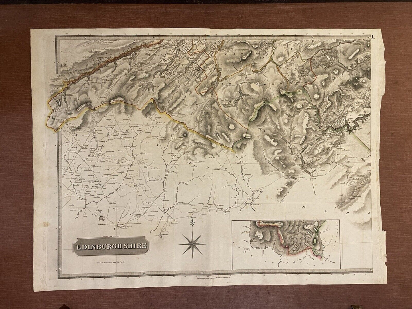 1822 Large Map of EDINBURGHSHIRE Thomson ATLAS of SCOTLAND Edinburgh ANTIQUE
