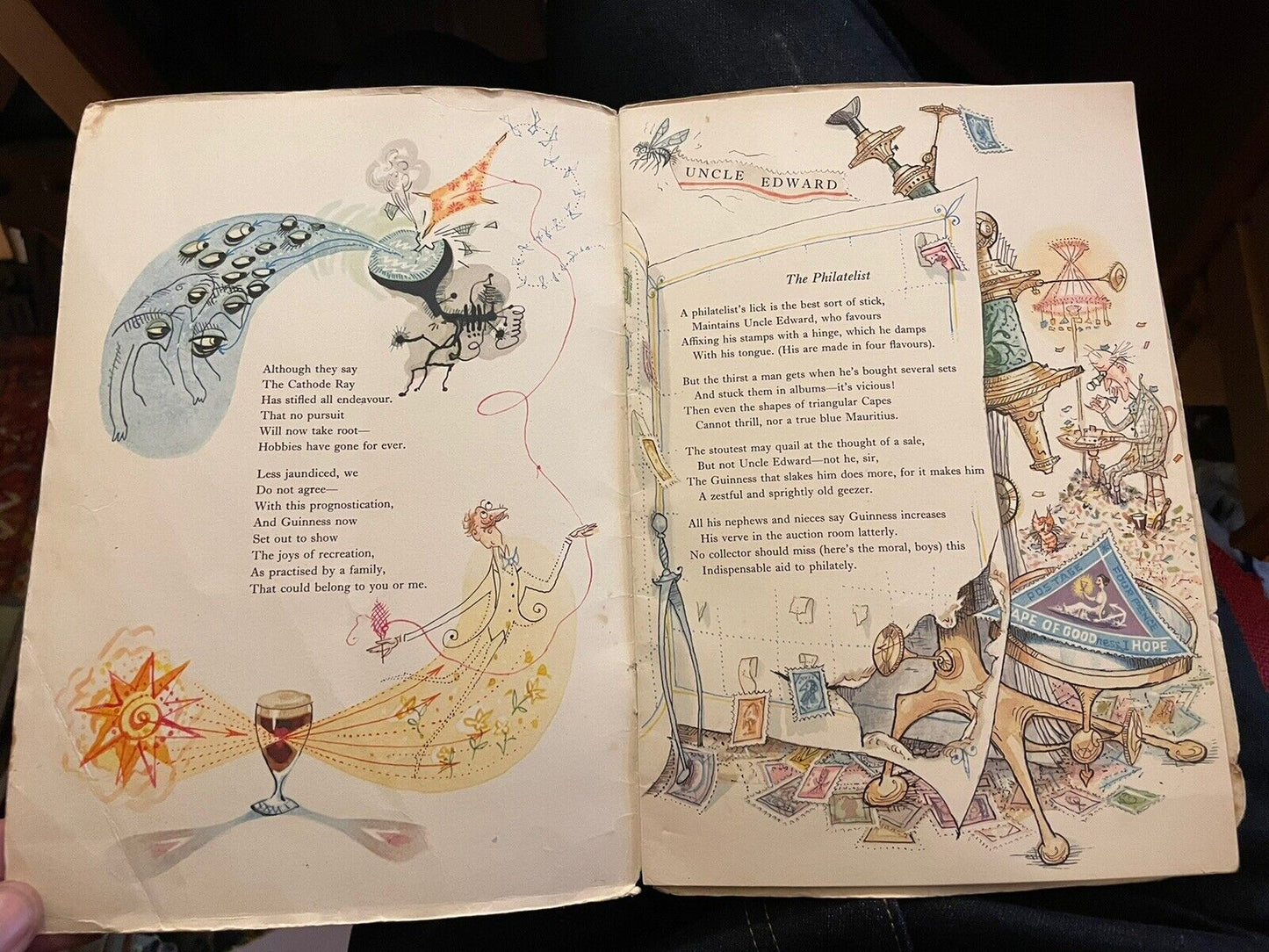 1958 GUINNESS STOUT Promo ADVERTISING Rowland Emett HOBBY HORSES WITH RIDERS