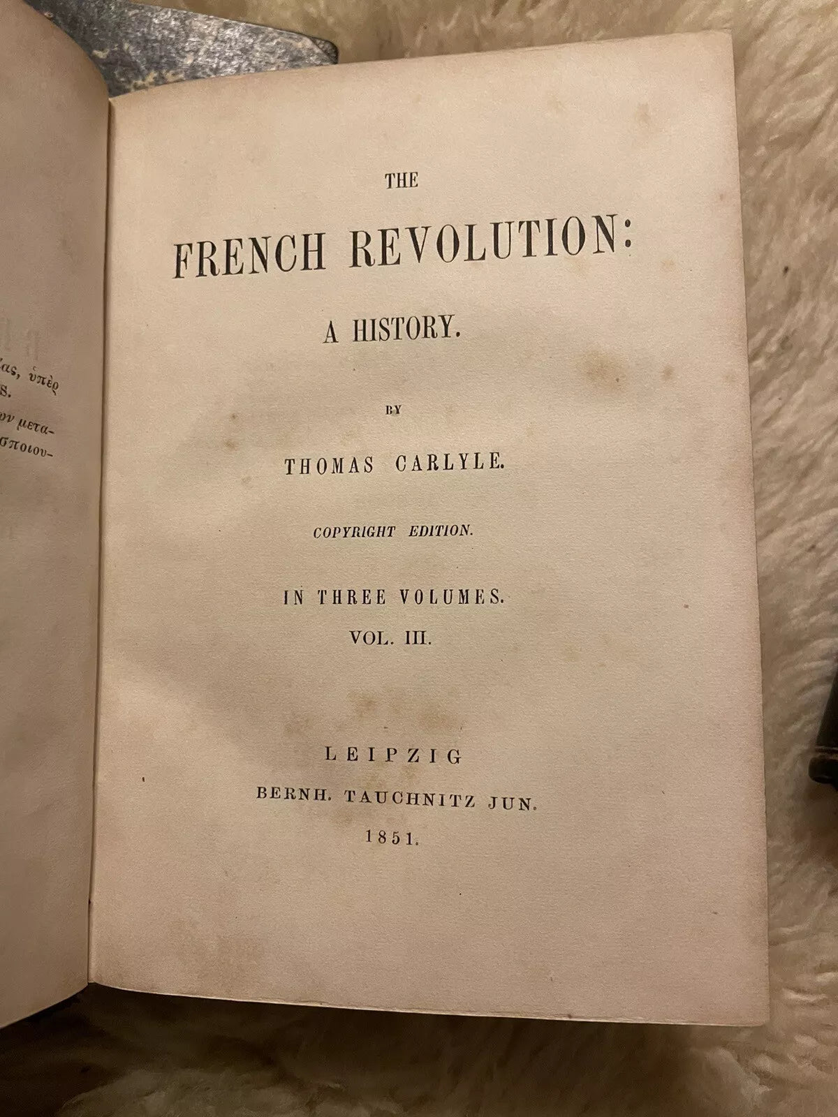 1851 Carlyle : The French Revolution (3 vols in Slipcase) Tauchnitz