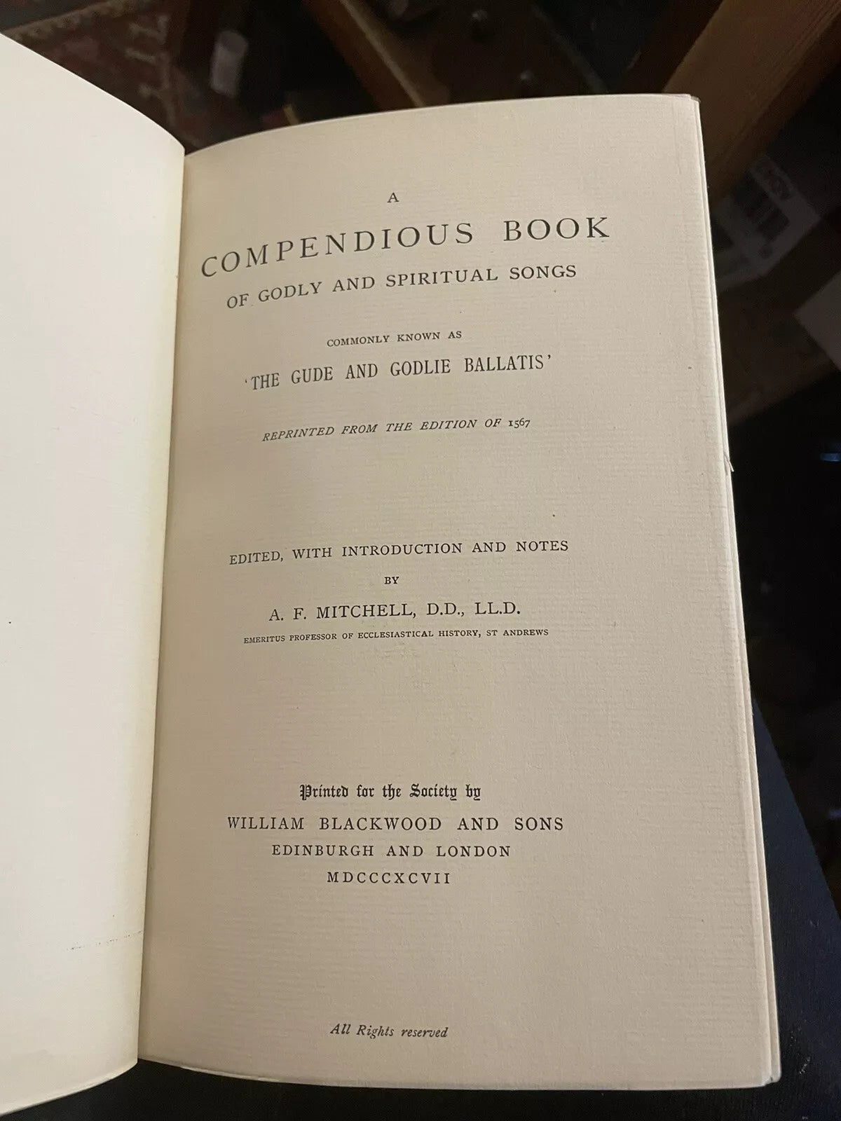1897 Compendious Book of Godly & Spiritual Songs : The Gude and Godlie Ballatis