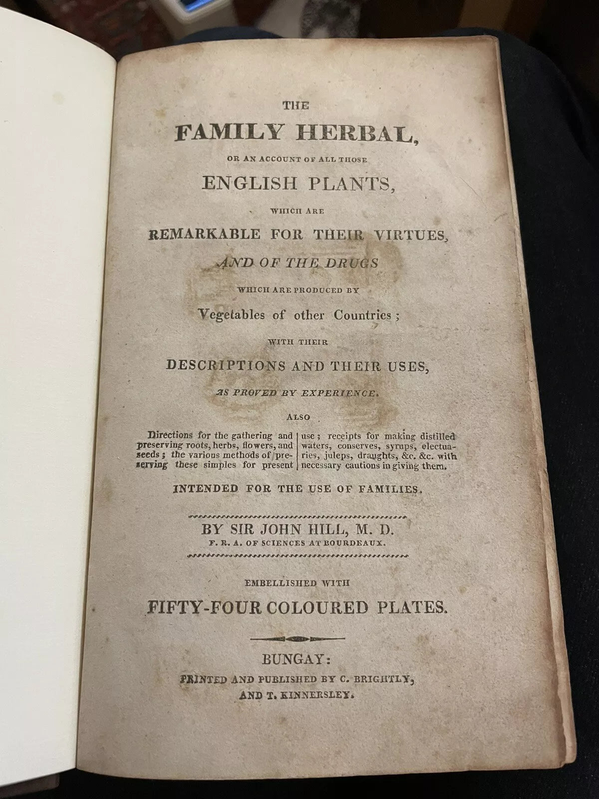 The Family Herbal : John Hill : Fine Binding : 1st ed : 54 colour plates : 1810
