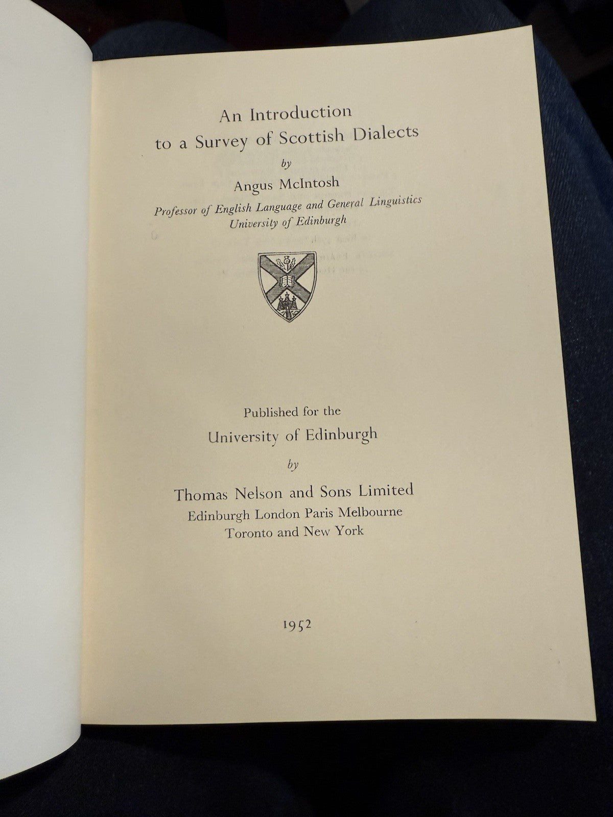 Introduction to a Survey of Scottish Dialects : Angus McIntosh : 1st Ed 1952