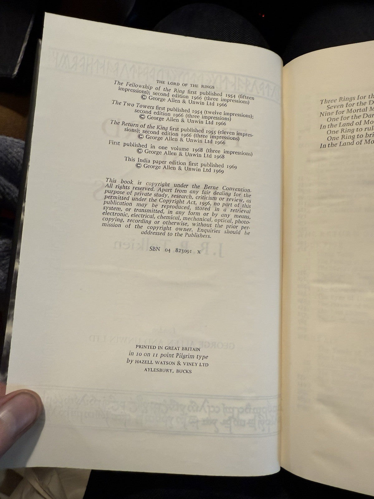 J R R Tolkien : The Lord Of The Rings : First Deluxe Edition 1969 : India Paper