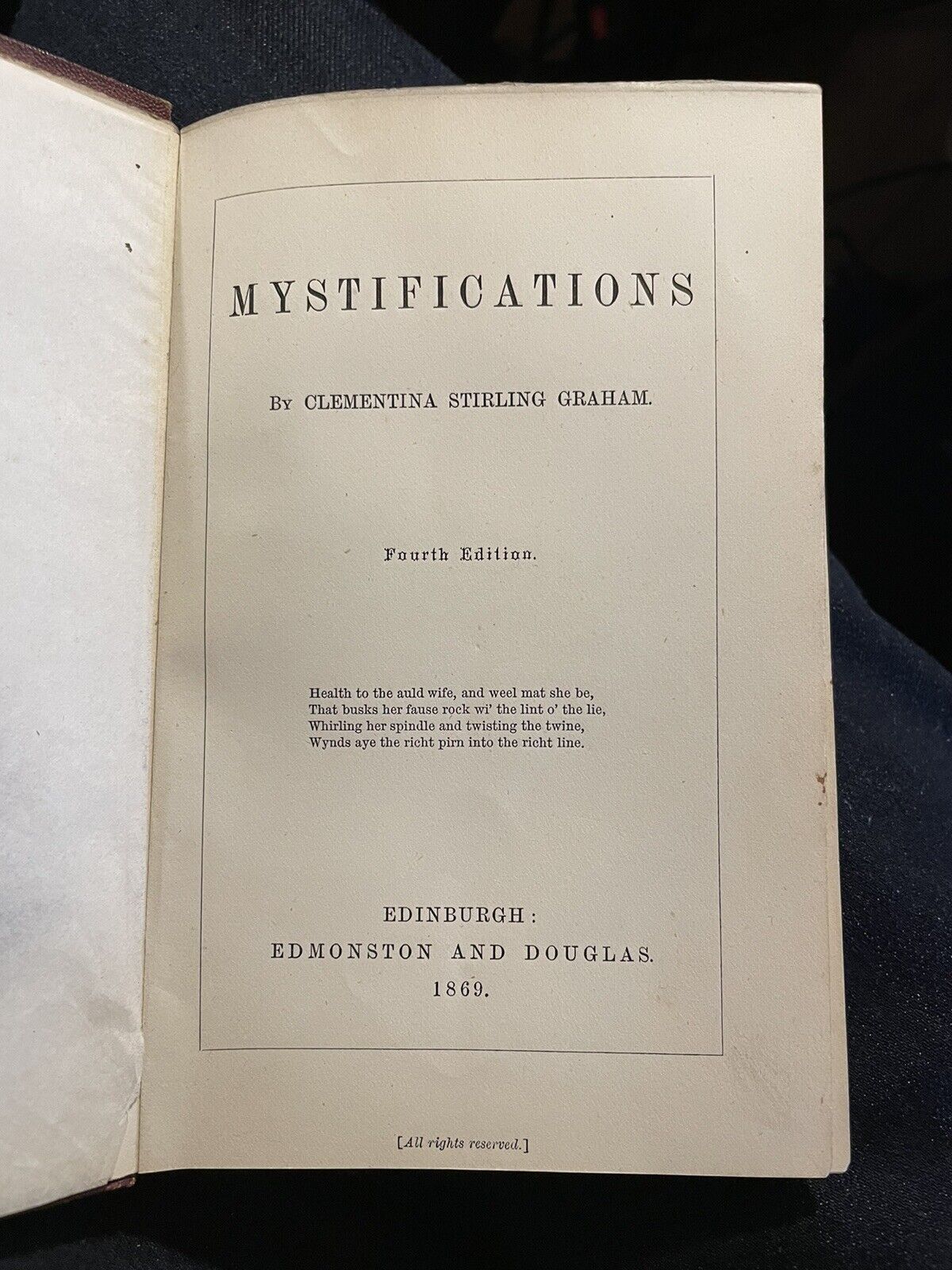 Mystifications : Clementina Stirling Graham : Fourth Edition, Edinburgh 1869