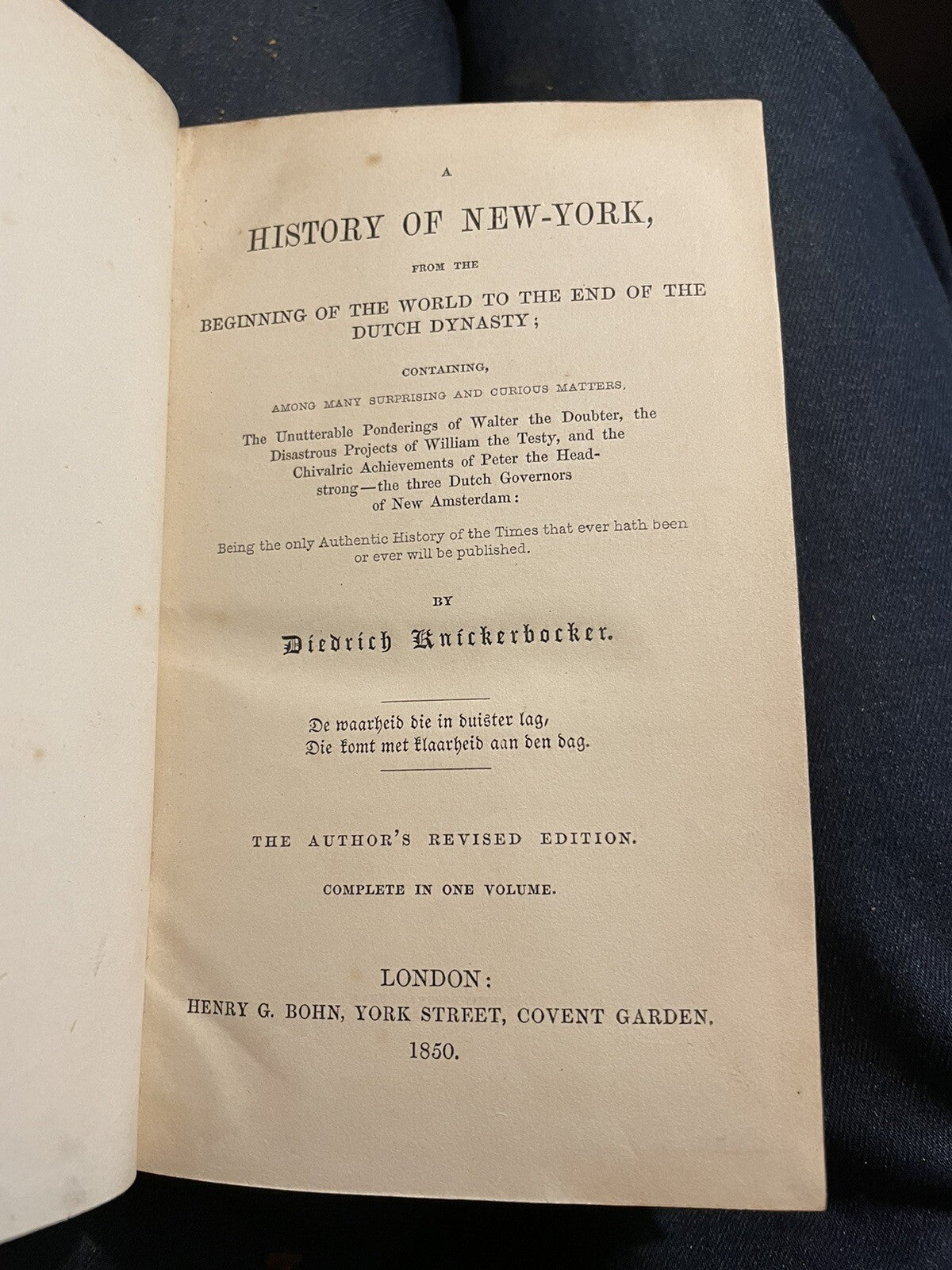 1850 Washington Irving : A History Of New York: Half Leather Binding