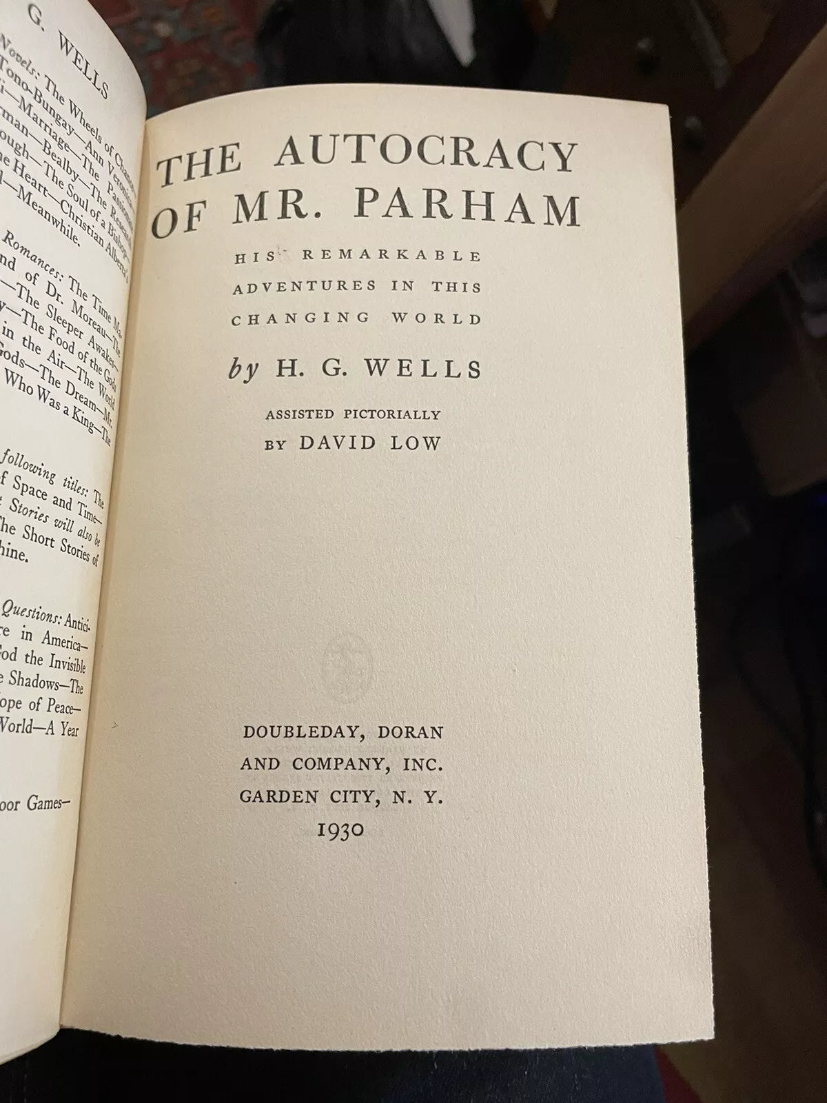 H G Wells : The Autocracy of Mr Parham : 1st/1st US Edition with Belly-band