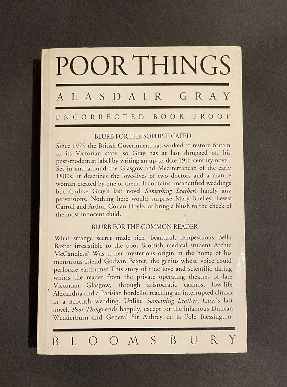 POOR THINGS Alasdair Gray UNCORRECTED PROOF ADVANDED READING COPY Scarce 1992