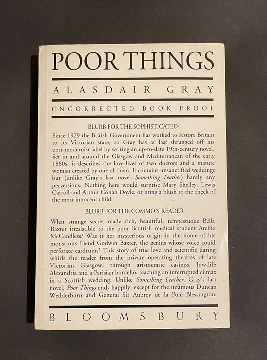 POOR THINGS Alasdair Gray UNCORRECTED PROOF ADVANDED READING COPY Scarce 1992