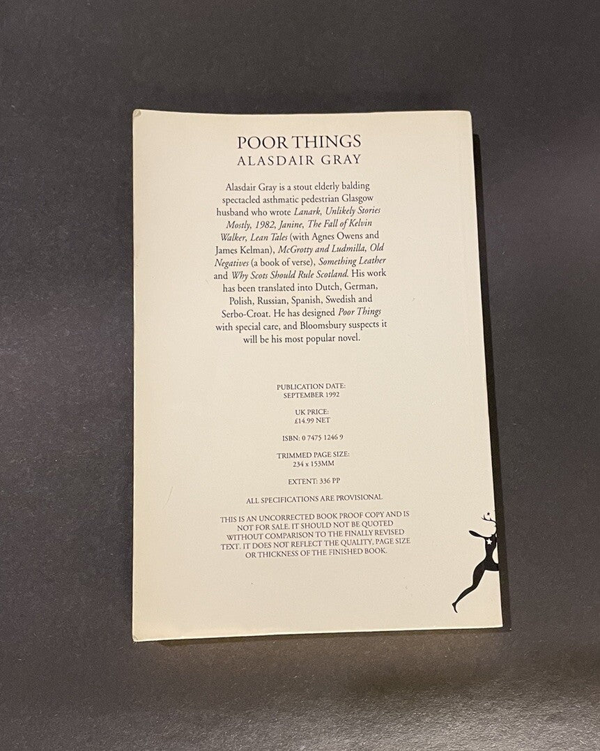 POOR THINGS Alasdair Gray UNCORRECTED PROOF ADVANDED READING COPY Scarce 1992