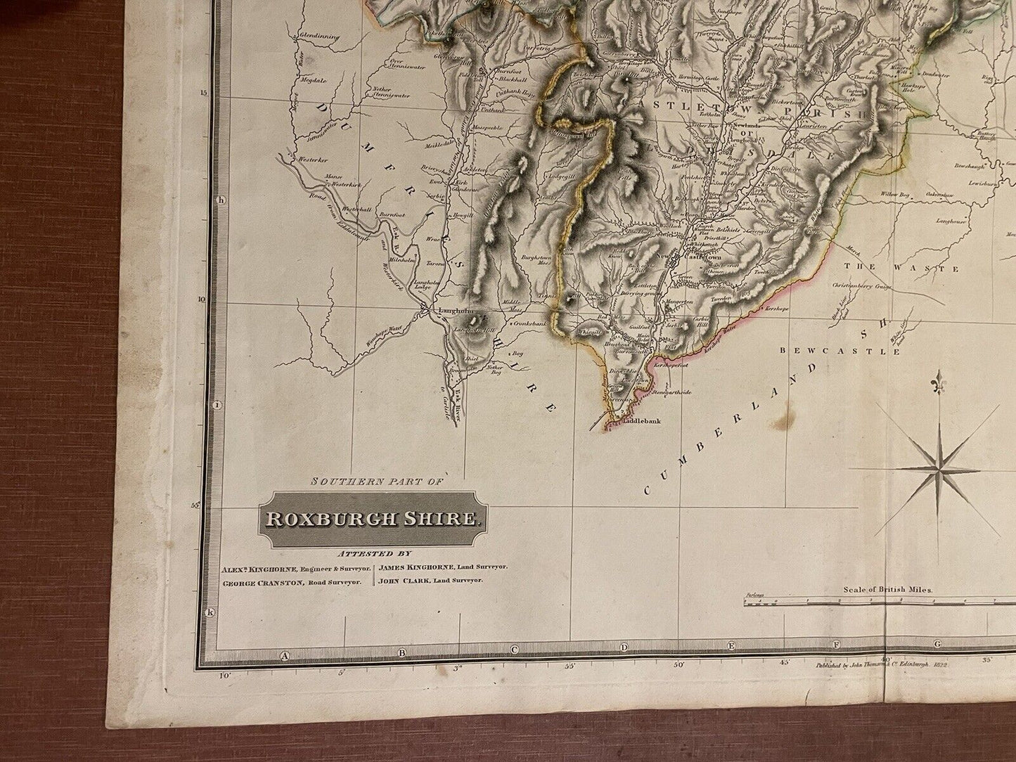1822 Map SOUTH ROXBURGHSHIRE Thomson ATLAS of SCOTLAND Roxburgh SCOTTISH BORDERS