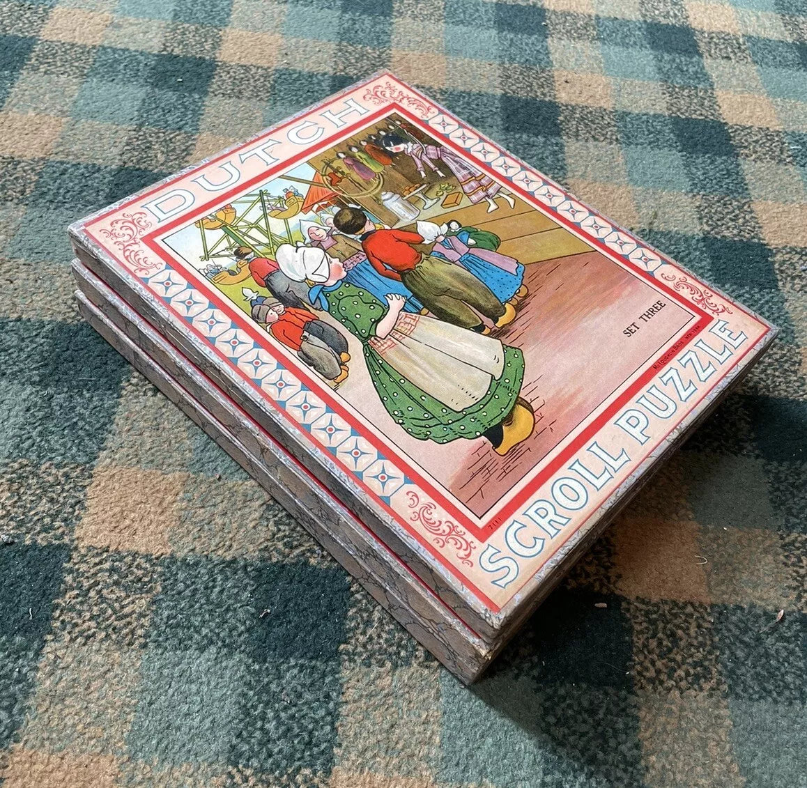 Antique Mcloughlin Bros Dutch Scroll Puzzle Set of 3 : Rare & Complete Vintage