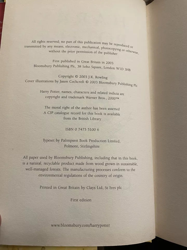 JK Rowling : Harry Potter and the Order of the Phoenix : SIGNED 1st/1st