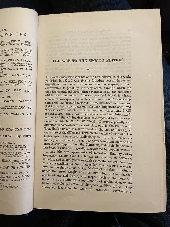 1890 Charles Darwin : The Descent of Man and Selection in Relation to Sex VGC