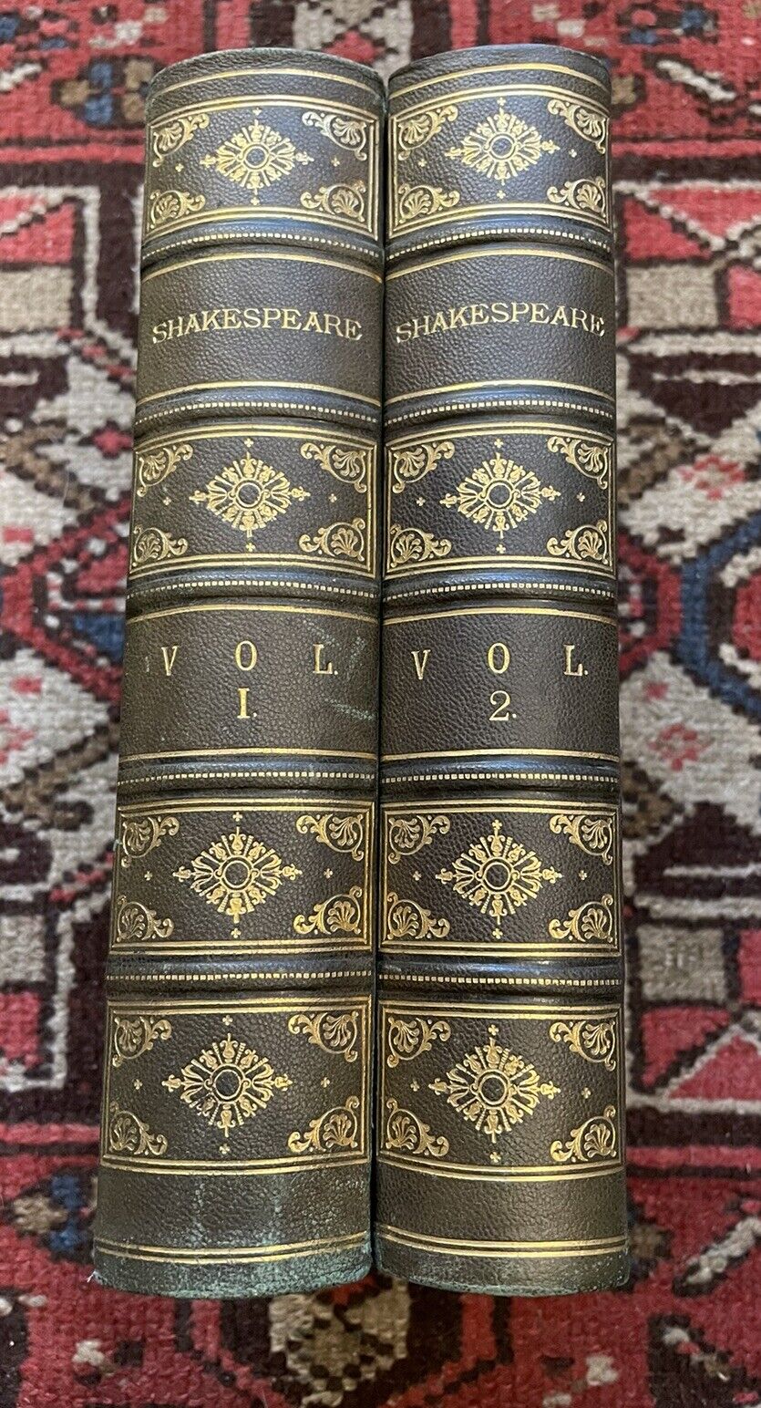 c1870 Complete Works of Shakespeare (2 Vols) Colour Plates + Engravings