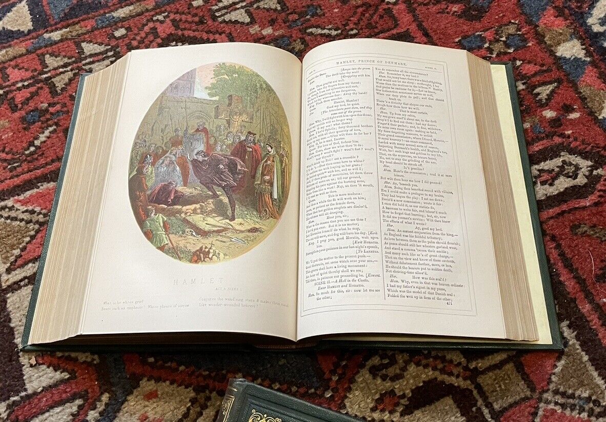 c1870 Complete Works of Shakespeare (2 Vols) Colour Plates + Engravings