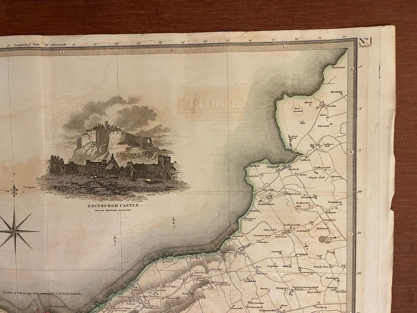 1822 Map EDINBURGH SHORELINE Thomson ATLAS of SCOTLAND Port of Leith PORTOBELLO