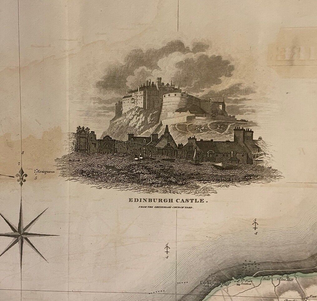 1822 Map EDINBURGH SHORELINE Thomson ATLAS of SCOTLAND Port of Leith PORTOBELLO