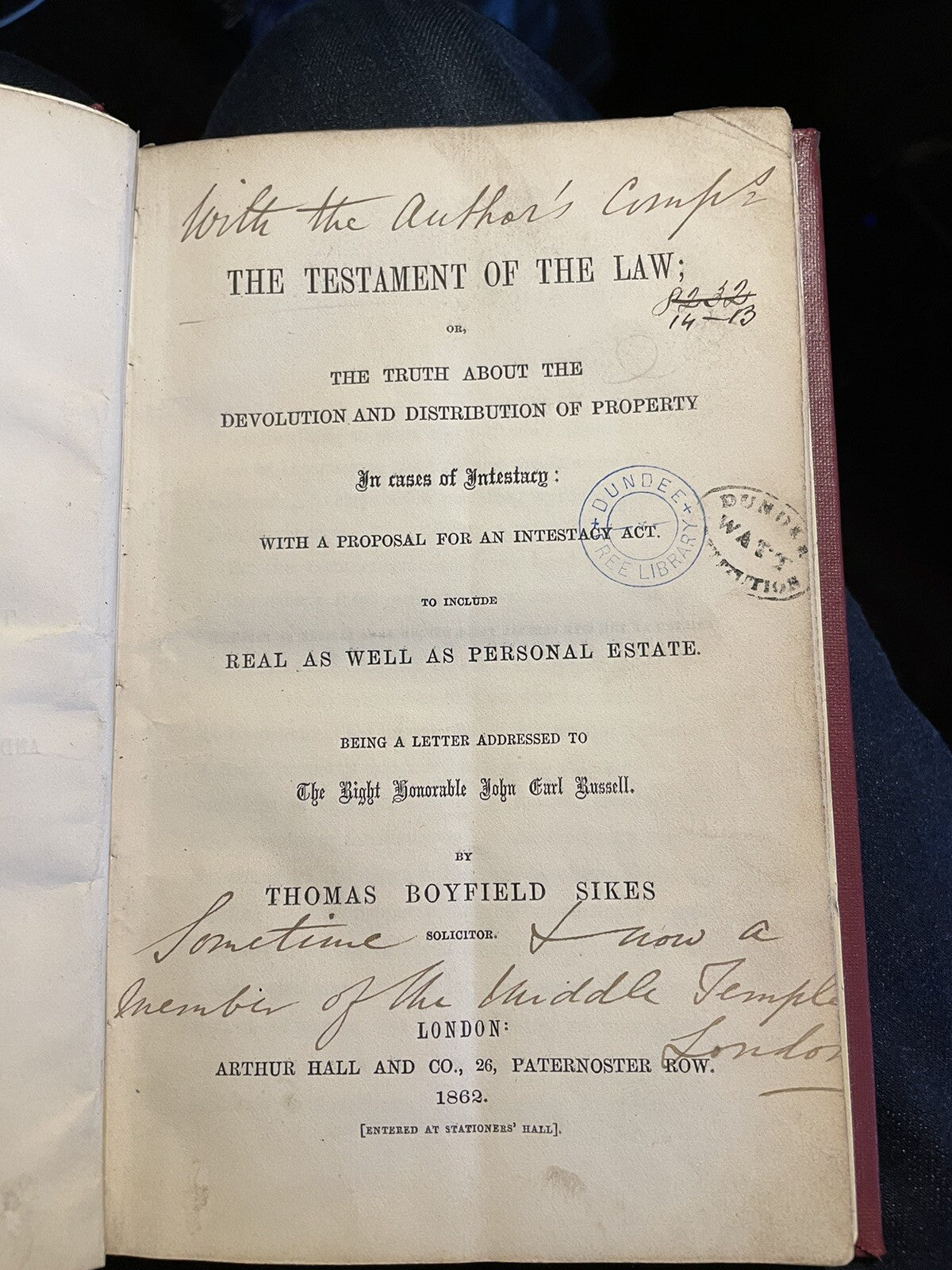 1862 Sikes : The Testament of the Law : Devolution & Distribution of Property
