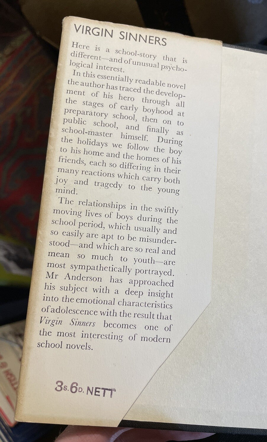 Virgin Sinners : Stanley Anderson : Psychological School Story 1933