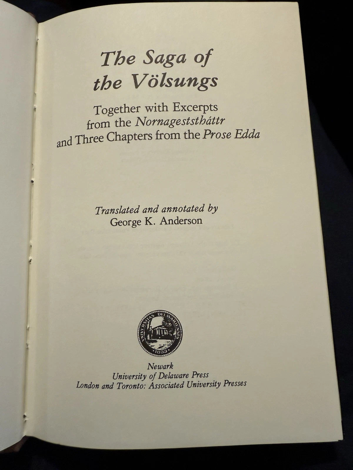 The Saga Of The Volsungs (1982 1st Ed) : George K. Anderson ; Poetry