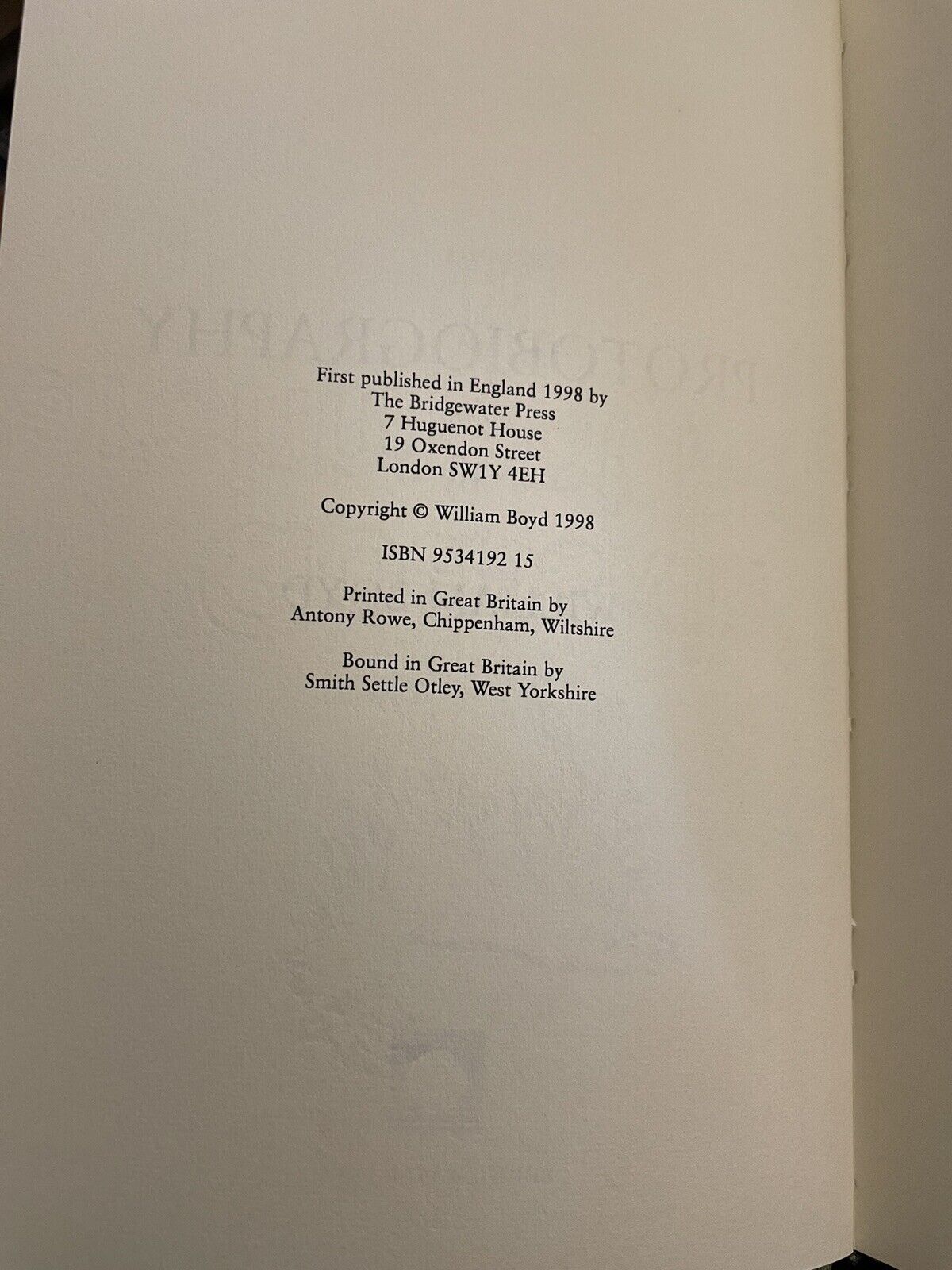 William BOYD / Protobiography Lettered Edition Signed Limited 1st Edition 1998