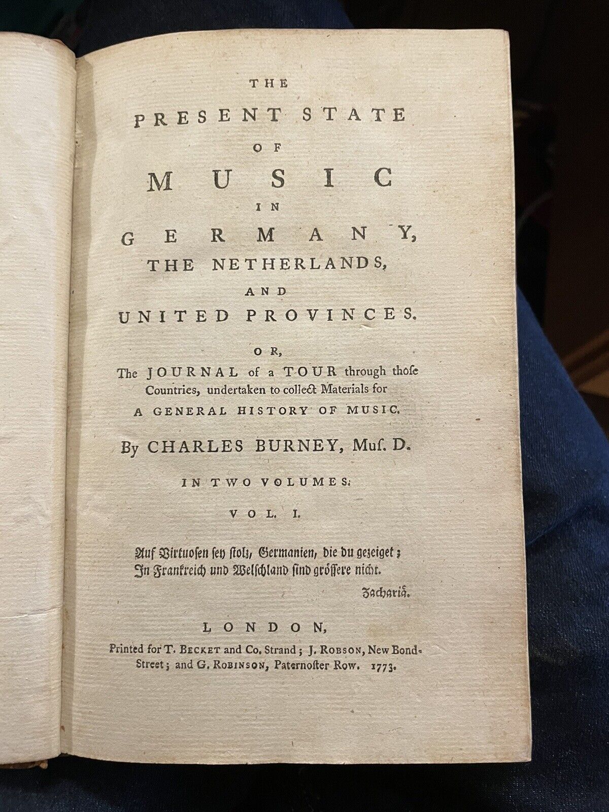 1773 The Present State of Music in Germany, the Netherlands : Charles Burney
