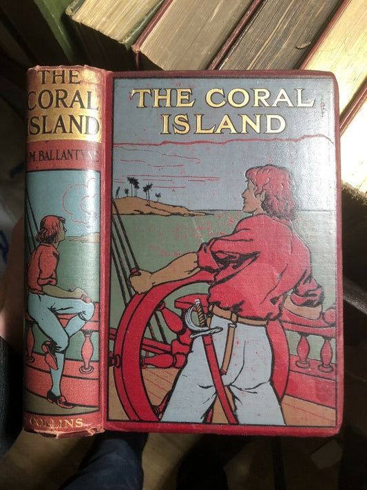 1912 THE CORAL ISLAND : R M Ballantyne : ILLUS by J E SUTCLIFFE Pictorial Cloth