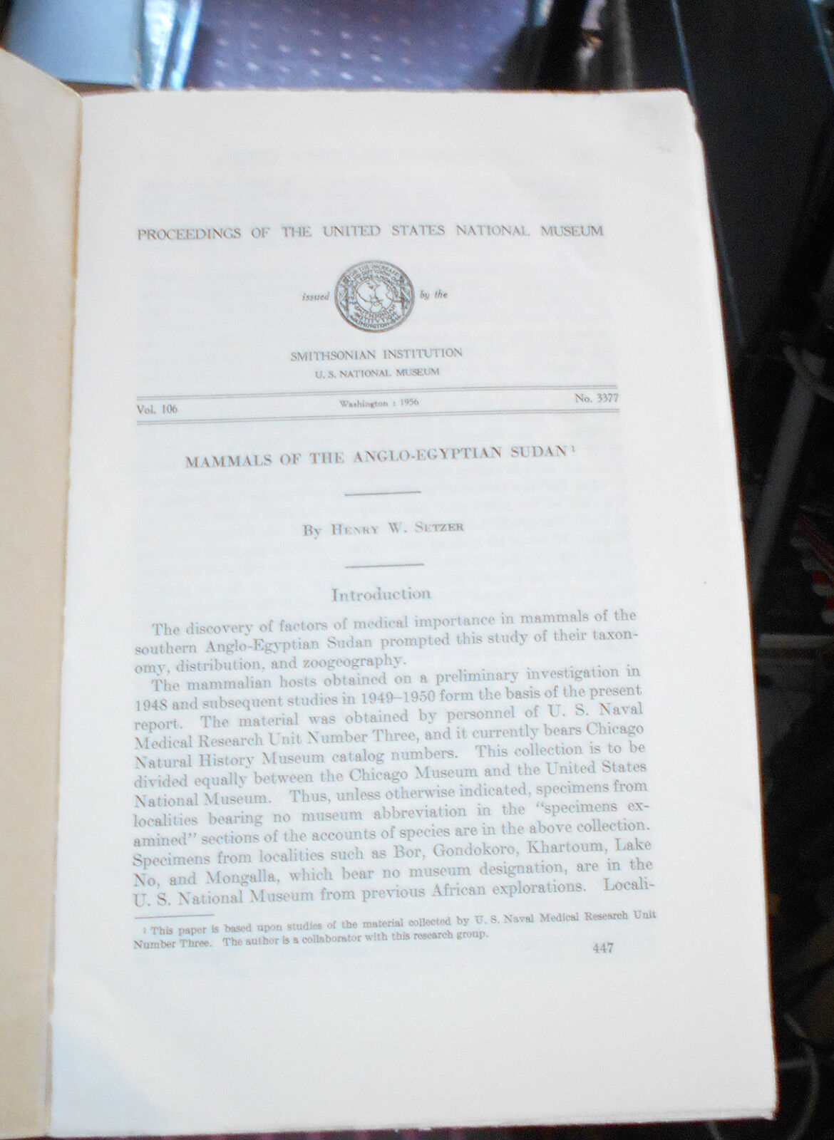 MAMMALS of the ANGLO-EGYPTIAN SUDAN Setzer SMITHSONIAN INSTITUTION 1956