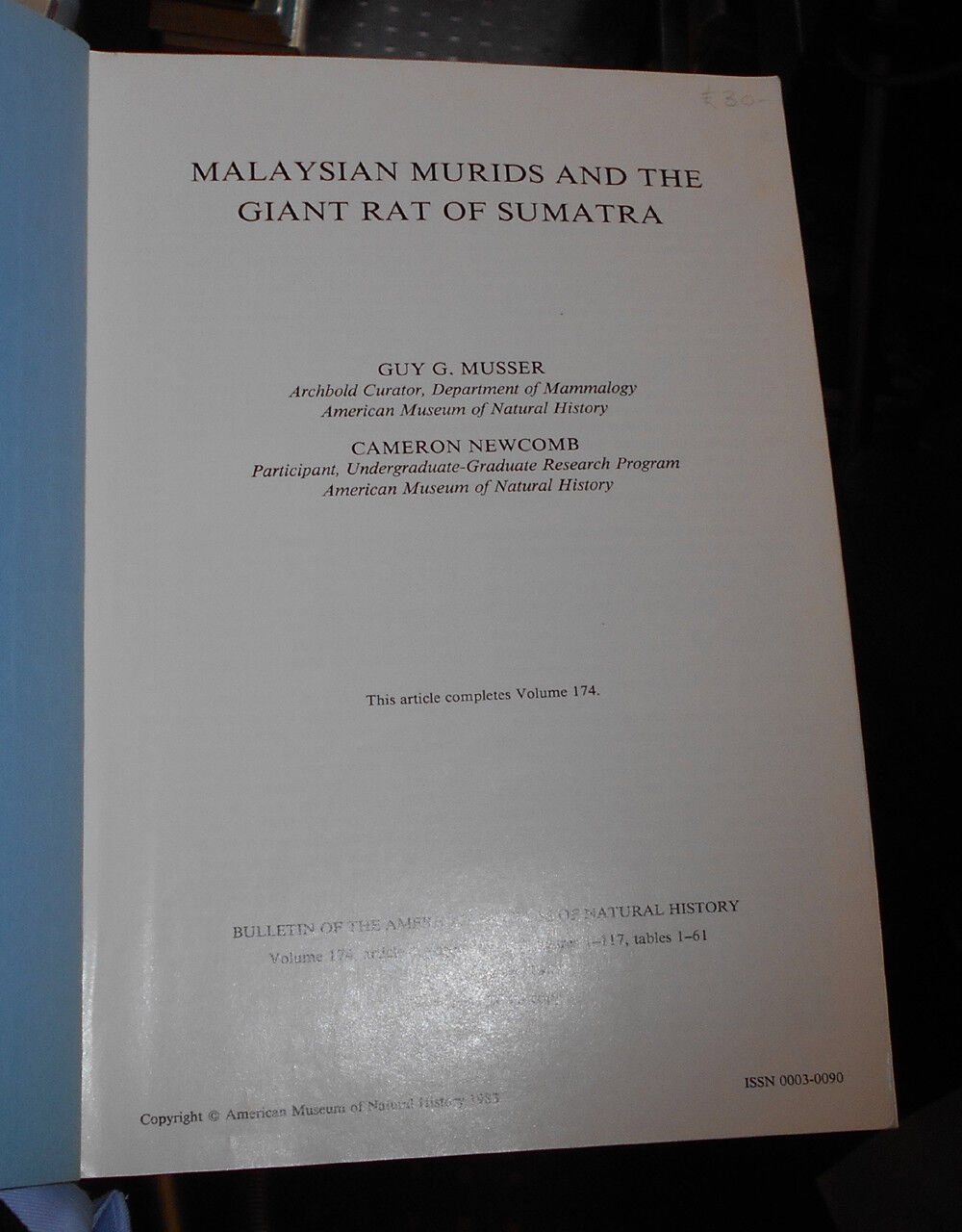 MALAYSIAN MURIDS and the GIANT RAT of SUMATRA American Museum of Natural History