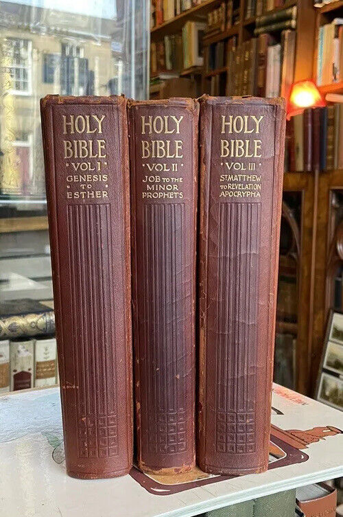 HOLY BIBLE (3 Volumes) BINDINGS by CEDRIC CHIVERS (Bookbinder) APHOCYPHA