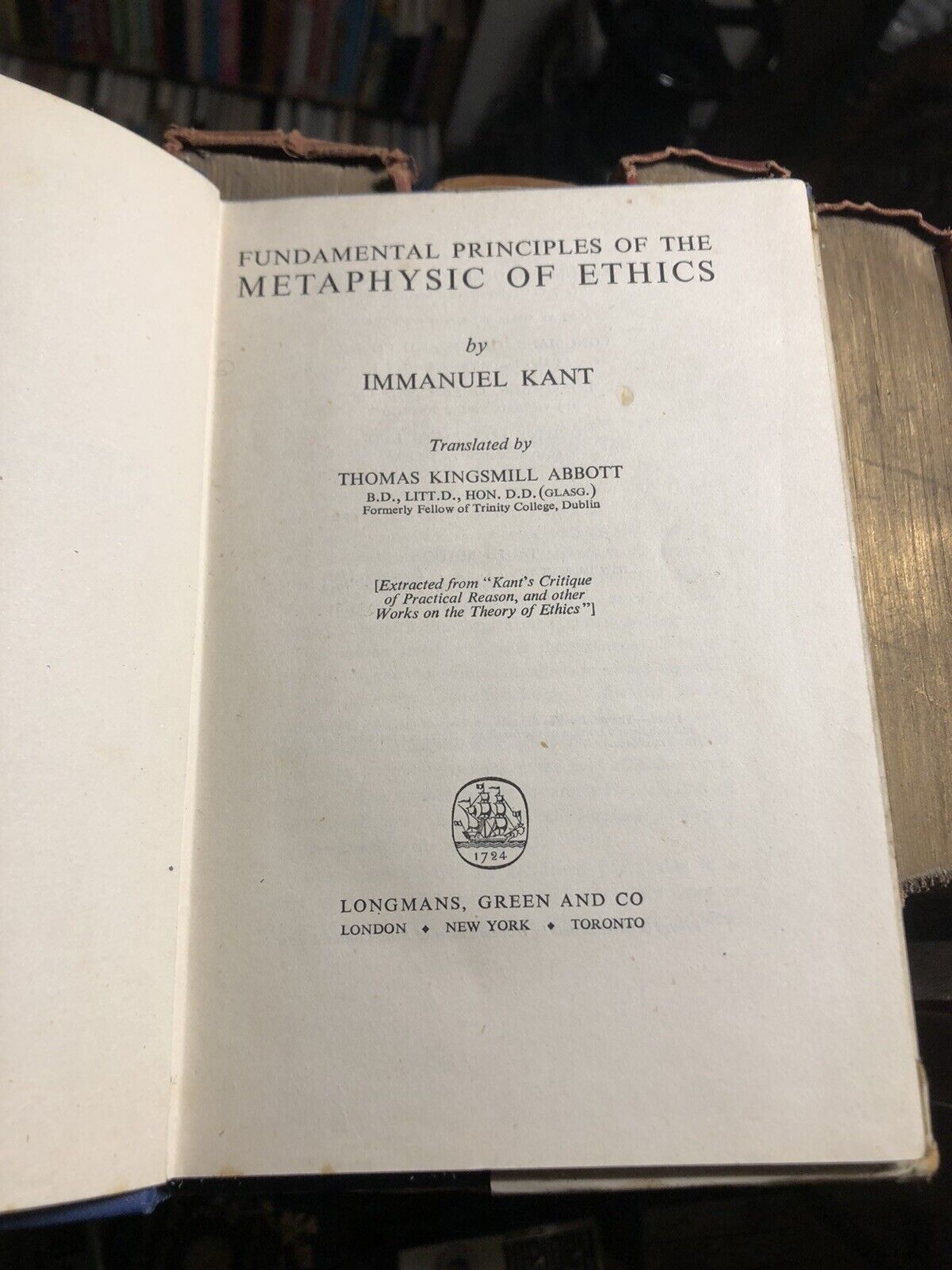 1949 METAPHYSIC OF ETHICS by IMMANUEL KANT : Hardback in Jacket
