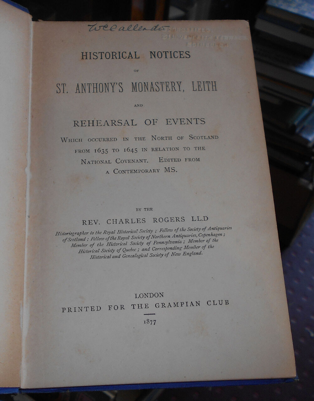 1877 Historical Notices of St. Anthony’s Monastery, Leith - National Covenant