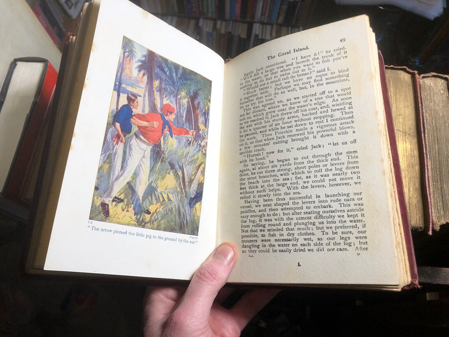 1912 THE CORAL ISLAND : R M Ballantyne : ILLUS by J E SUTCLIFFE Pictorial Cloth