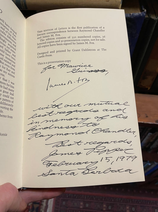 Letters; Raymond Chandler and James M. Fox SIGNED Presentation Copy