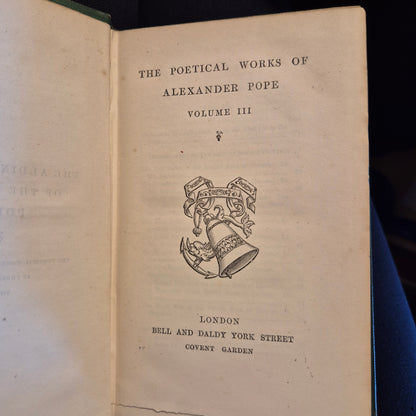 c.1860 The Poetical Works Of Alexander Pope In Three Vols ; The Aldine Poets